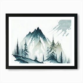 Mountain And Forest In Minimalist Watercolor Horizontal Composition 25 Art Print