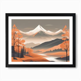 Misty mountains horizontal background in orange tone 44 Art Print