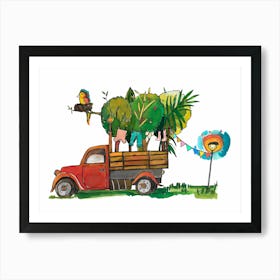 Red Truck And Trees Art Print