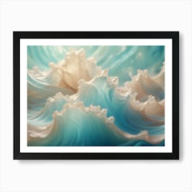 3d Illustration Of Abstract, Flowing Shapes In Shades Of Blue And White, Creating A Smooth And Dreamy Design Art Print