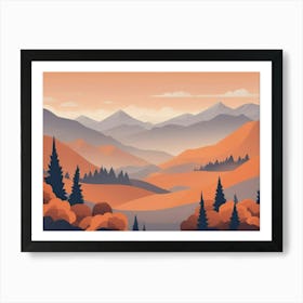 Misty mountains horizontal background in orange tone 2 Art Print