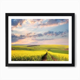 Green Field Sunset Sky Art Print