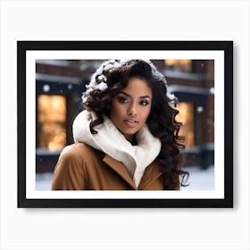 Beautiful African American Woman In Winter  Art Print