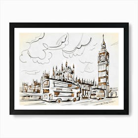London Uk Great Britain England City River Urban Travels Britannia Bridge Big Ben Art Print
