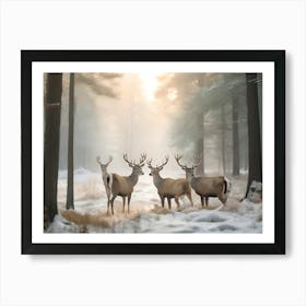 Deer In The Woods Paintings Art Print 4 Art Print