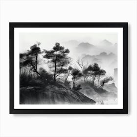 Black and White Watercolor Landscape Art Print