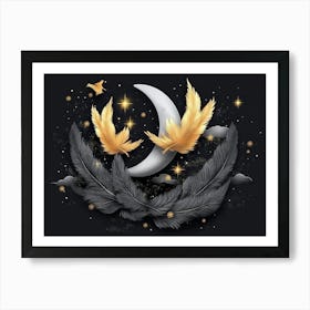 Moon And Feathers Art Print