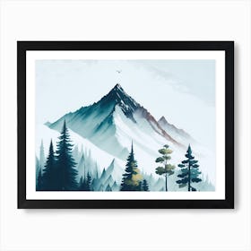 Mountain And Forest In Minimalist Watercolor Horizontal Composition 86 Art Print