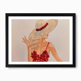 Romantic Lady In Pomegranate Hat Art Print