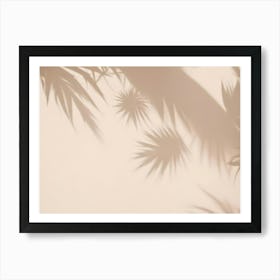 Tropical Palm Leaf Shadows On A Beige Wall, Creating A Summery And Minimalist Background 1 Art Print