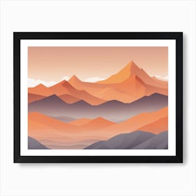 Misty mountains horizontal background in orange tone 138 Art Print