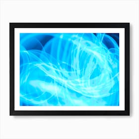 Chaos Blue Glowing Abstract Curved Lines Art Print