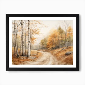 A Painting Of Country Road Through Woods In Autumn 63 Art Print