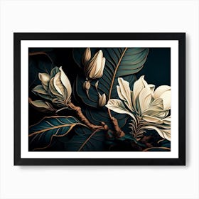 Vintage Botanical Magnolia Flowers Art Print