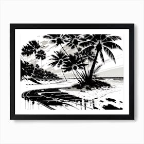 Black And White  Of Palm Trees Art Print