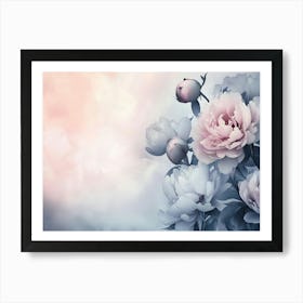 Beautiful Blooming Peonies On An Abstract Ombre Background 1 Affiche