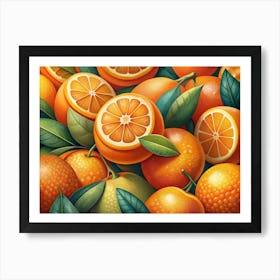 Close Up Of Oranges And Orange Slices Art Print