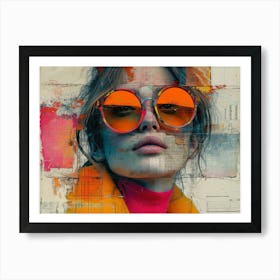 Analog Fusion: A Tapestry of Mixed Media Masterpieces Woman In Sunglasses Art Print