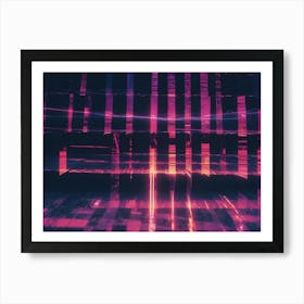 Abstract Image Of A Dark Background With Glowing Pink And Orange Lines Creating A Geometric, Futuristic Pattern Art Print