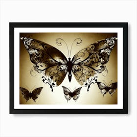 Butterflies On A Gold Background Art Print