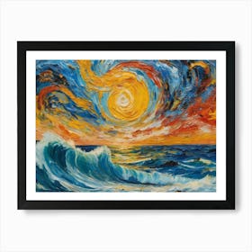 An Oil Painting Of A Sun And Some Waves Art Print