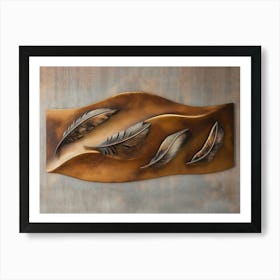 Rustic 3d Textured Art Almond Brown Background Faded Brass Feathers Abstract Sandy Dunes Warm Ambiance 1 Art Print