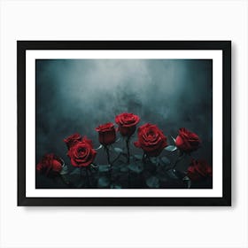 A Bunch Of Roses In The Dark Surrounded By Smoke Art Print