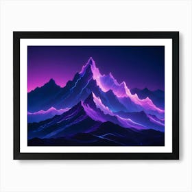 A Landscape With A Single Mountain Peak Glowing With Vibrant, Purple And Pink Lines, Suggesting A Futuristic Or Otherworldly Environment Art Print