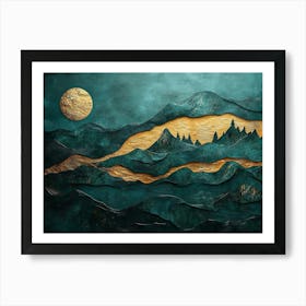 Mountains And Moon Art Print