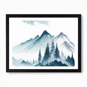 Mountain And Forest In Minimalist Watercolor Horizontal Composition 37 Art Print