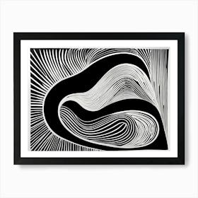 A Linocut Piece Depicting A Mysterious Abstract Shapes, black and white art, 188 Art Print