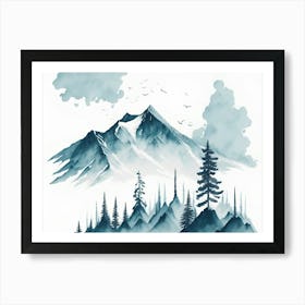 Mountain And Forest In Minimalist Watercolor Horizontal Composition 17 Art Print