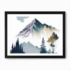 Mountain And Forest In Minimalist Watercolor Horizontal Composition 20 Art Print