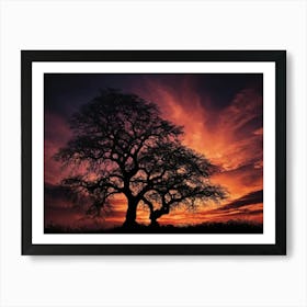 Tree And Pink And Purple Sky Art Print