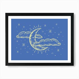 Crescent moon on blue Art Print