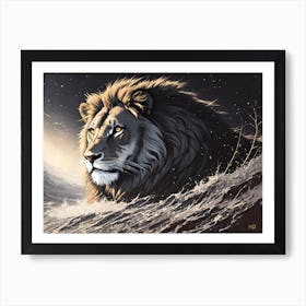 Lion In The Water Art Print