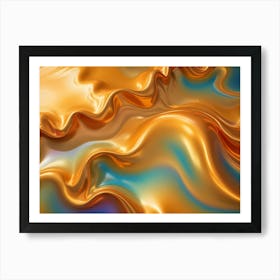 3d Illustration Of A Golden, Flowing Liquid, Creating A Wave Like Pattern With Iridescent Hues Art Print