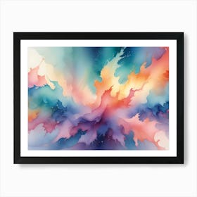 Abstract Image Of Swirling, Fluid Shapes In Shades Of Blue, Pink, And Orange, Creating A Mesmerizing And Organic Effect Art Print