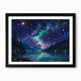 Night Sky Over Lake Art Print