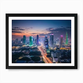 Bangkok Cityscape Set In The Distant Future Where Multiple High Tech Gadgets And Advanced Machinery Art Print