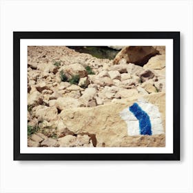 Hiking Trail Marker Painted On A Stone In Rocky Desert Area Art Print