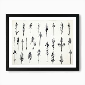 Black And White Abstract Watercolor Illustration Of A Diverse Collection Of Hand Drawn Arrows And Po (2) Art Print