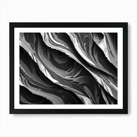 A 3d Rendering Of A Flowing, Abstract Surface With A Marbleized Texture In Shades Of Black, White, And Gray Art Print