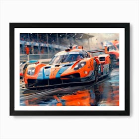 Racing Cars In The Rain Art Print