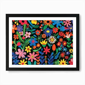 Flowers On A Black Background Art Print
