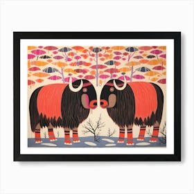 Muskox 3 Folk Style Animal Illustration Art Print