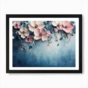 Pink Flowers On A Blue Background 1 Poster