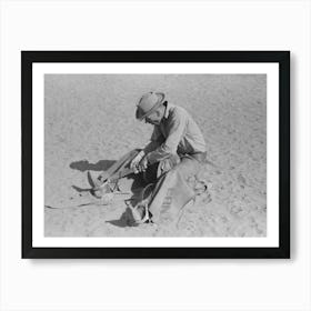 Cowboy Testing Stirrups At Rodeo Before Broncbusting, Quemado, New Mexico By Russell Lee Art Print