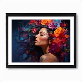 Colorful Girl With Flowers In Her Hair Art Print