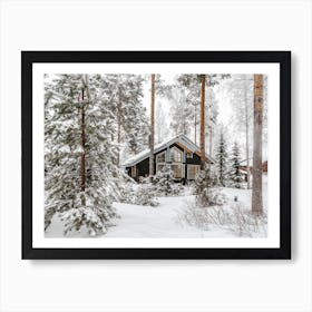 Cabin In Snowy Forest Art Print